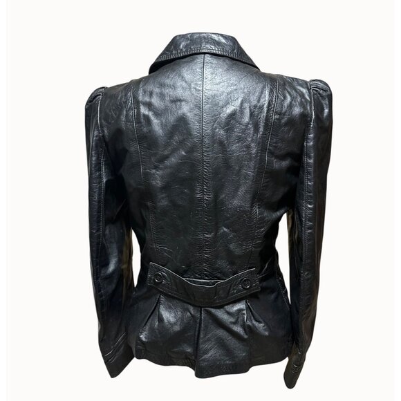 AVANT GARDE Vintage Black Leather Blazer Jacket 70s 80s USA Women Small - Picture 2 of 13